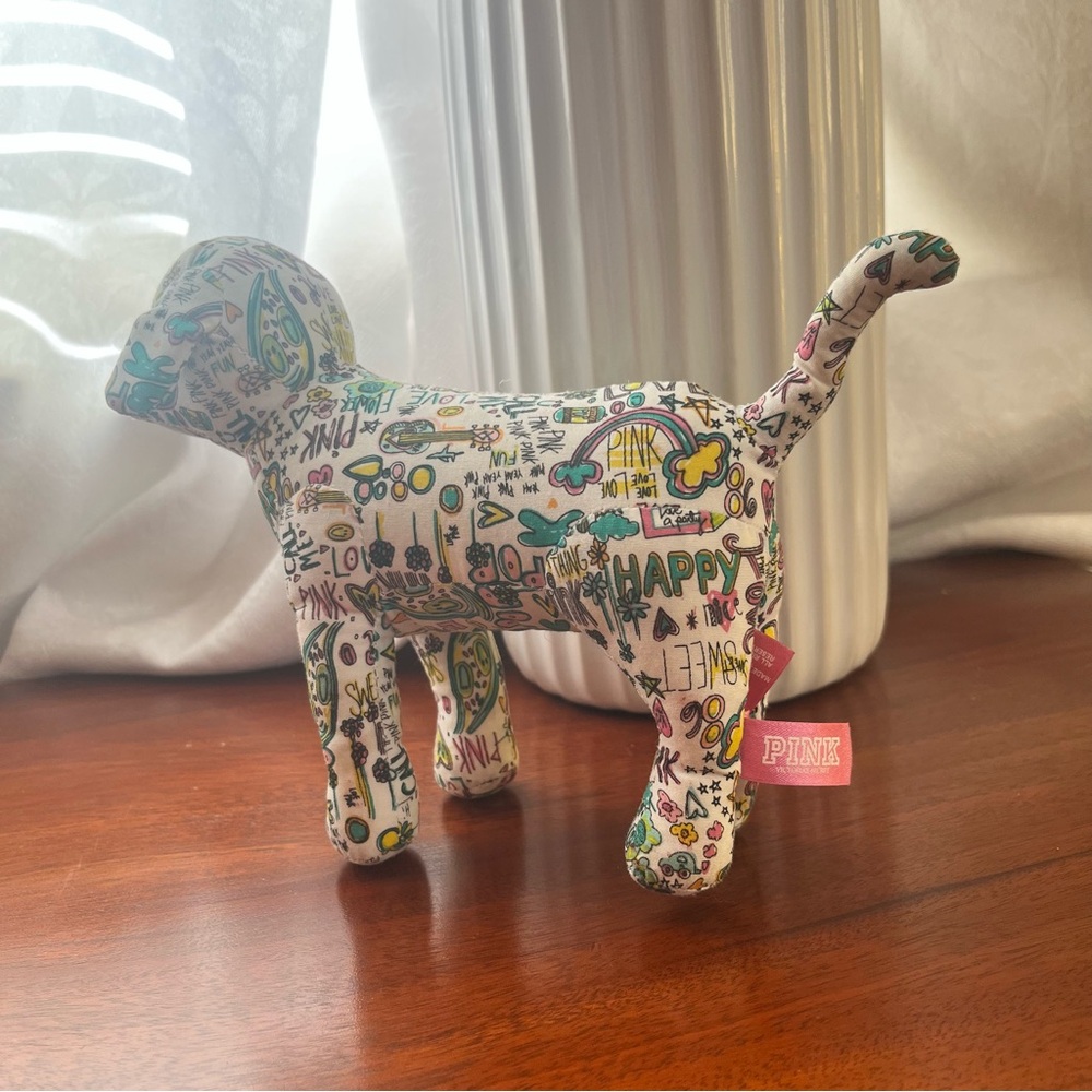 PINK Victoria's Secret Multicolor Graphic Dog Plush